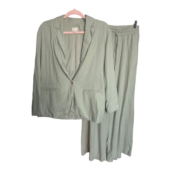 A New Day linen blend 1-button blazer pantsuit elastic pull on sage green small - Picture 1 of 12
